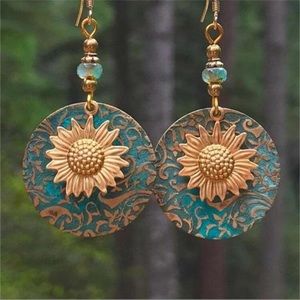 Boho Vintage Style Sunflower Earrings